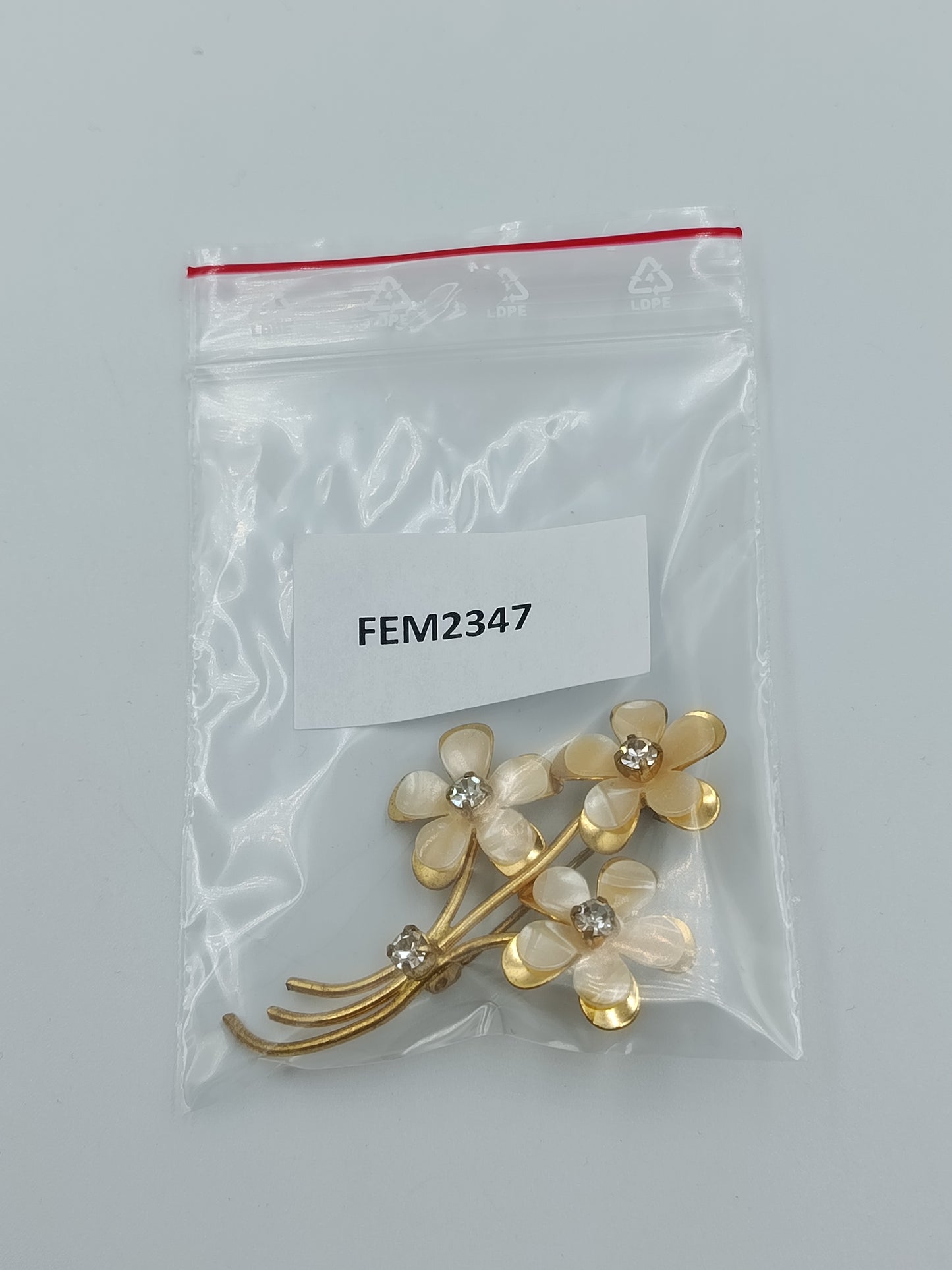 Vintage Blumen Brosche Goldfarben Perlmutt Strass Elegant Schmuck