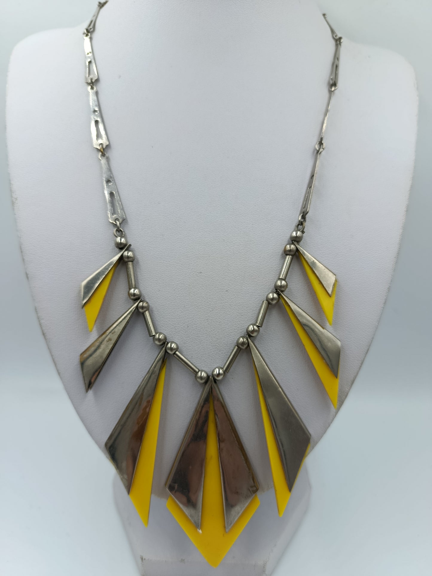Statement Kette Silber Gelb geometrisch Retro Design Halskette