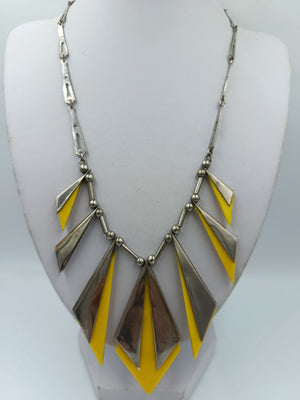 Statement Kette Silber Gelb geometrisch Retro Design Halskette