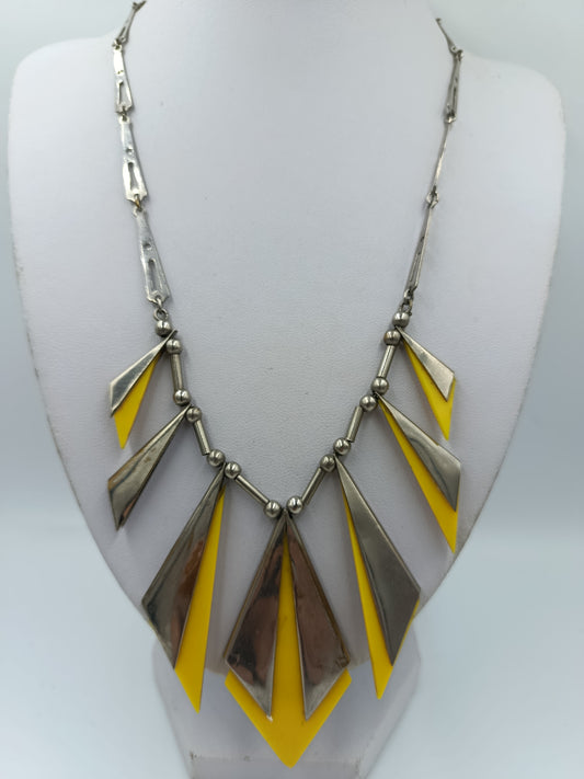 Statement Kette Silber Gelb geometrisch Retro Design Halskette