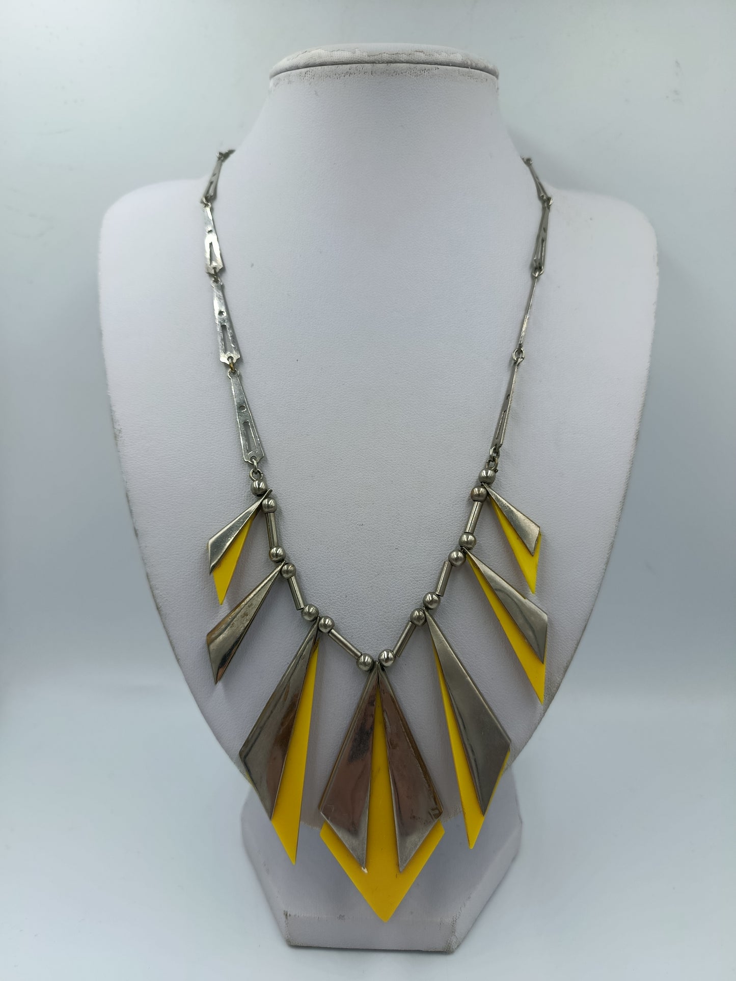 Statement Kette Silber Gelb geometrisch Retro Design Halskette