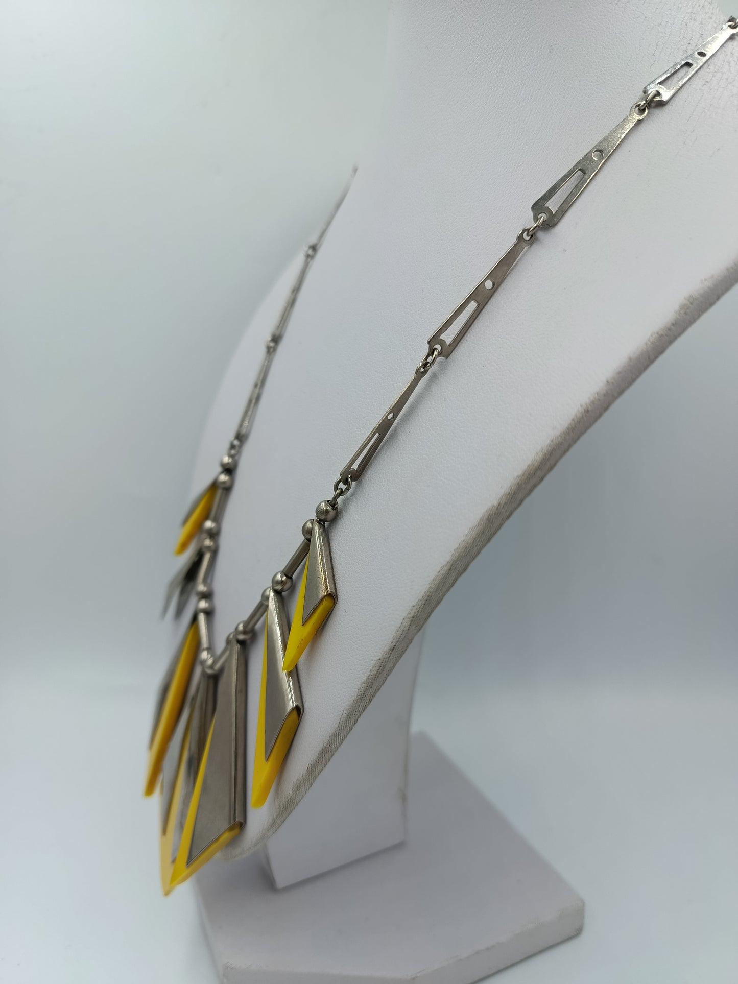 Statement Kette Silber Gelb geometrisch Retro Design Halskette