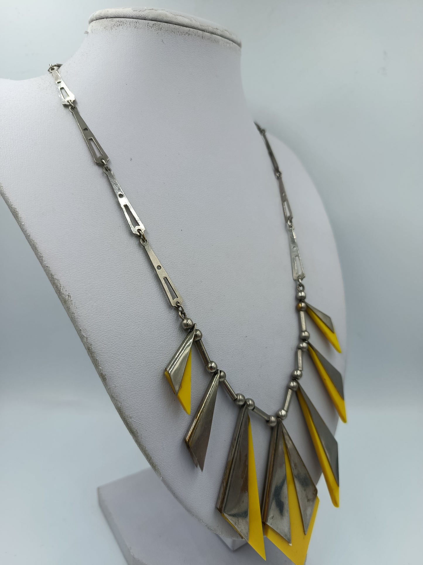 Statement Kette Silber Gelb geometrisch Retro Design Halskette