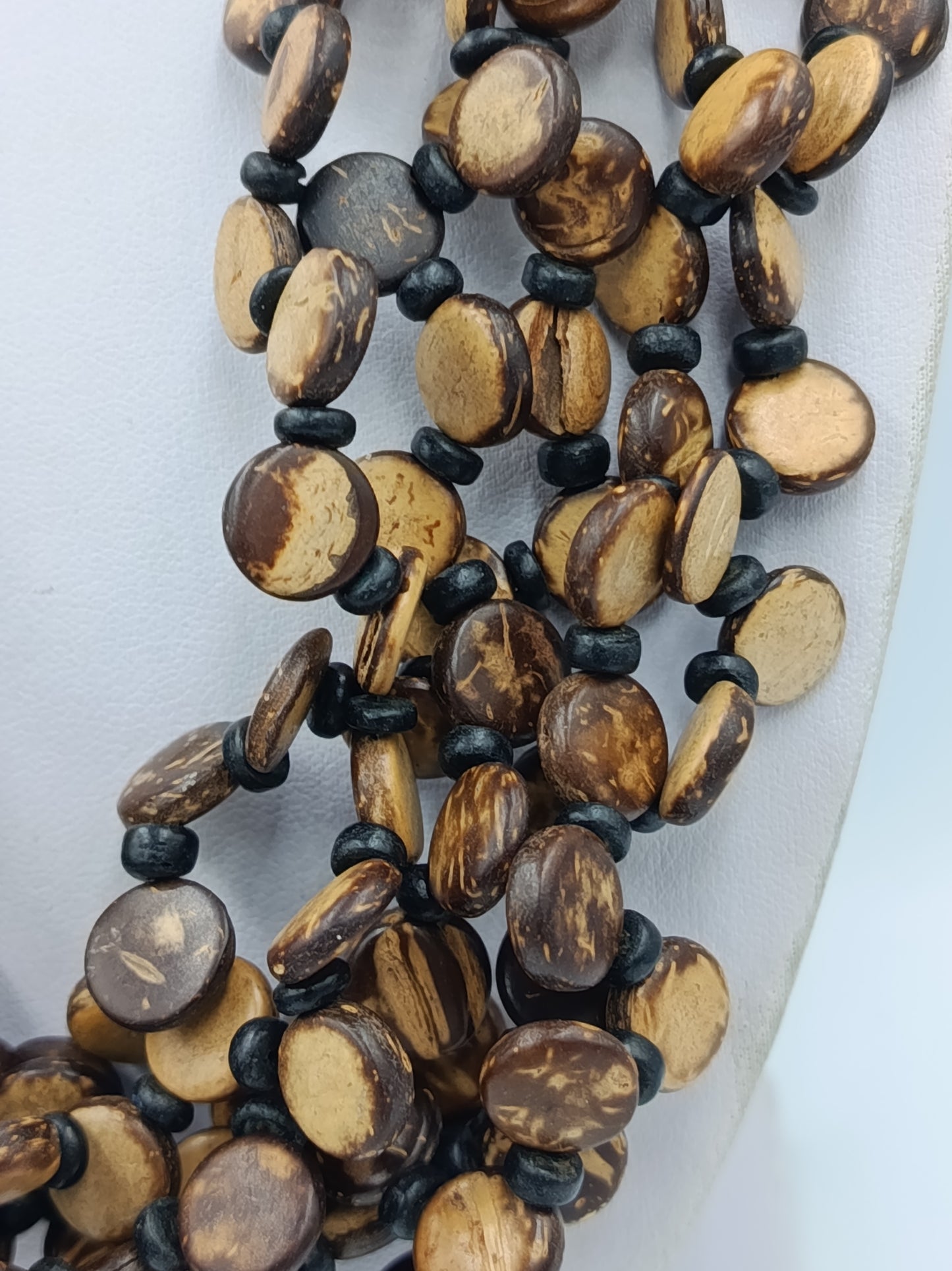 Große Statement Kette Naturlook mehrreihig Holzoptik Boho Ethno