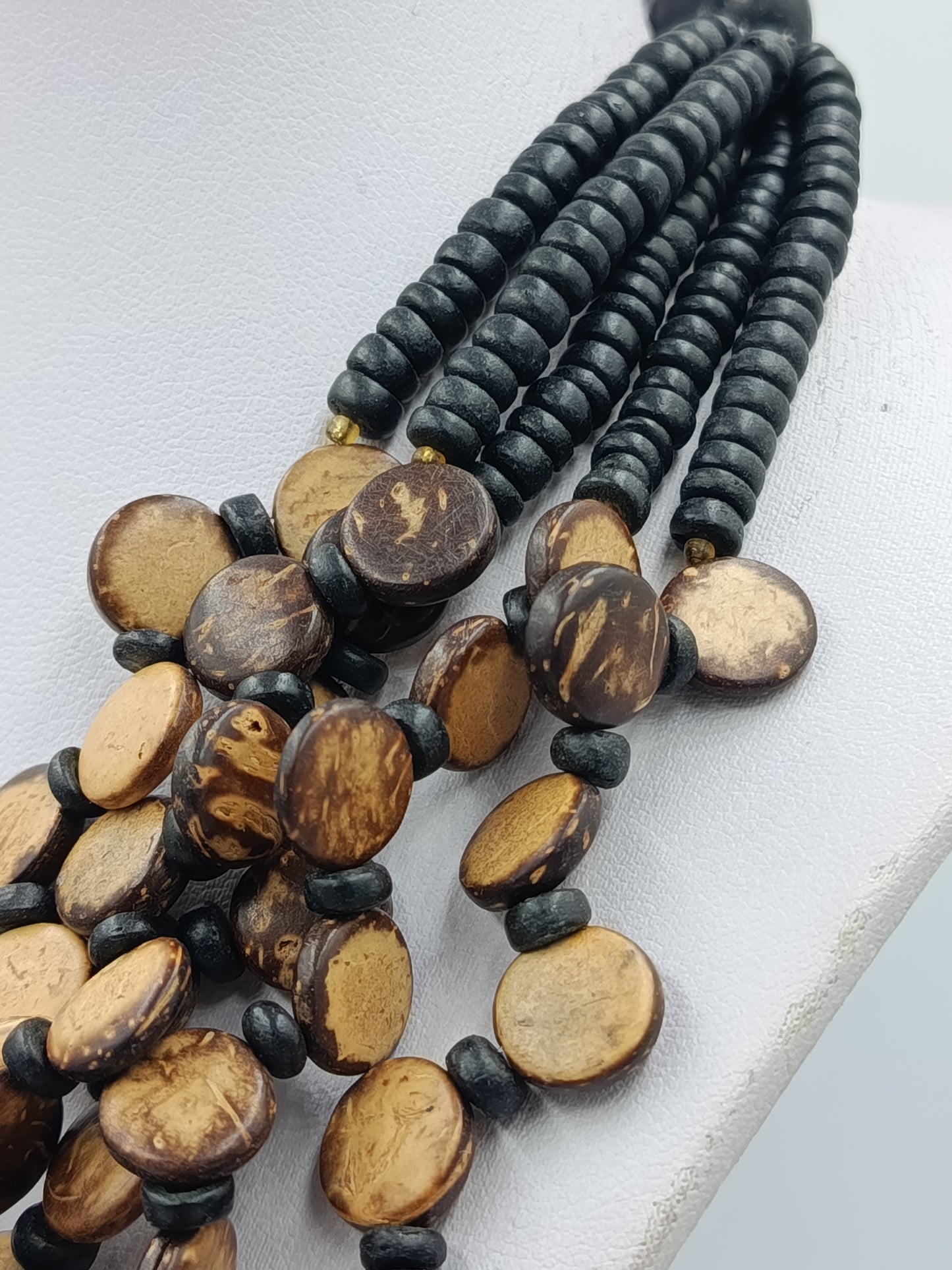 Große Statement Kette Naturlook mehrreihig Holzoptik Boho Ethno