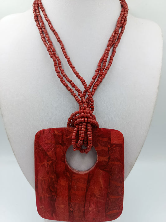 Statement Kette Rot mit großem Anhänger Boho Ethno Perlenkette