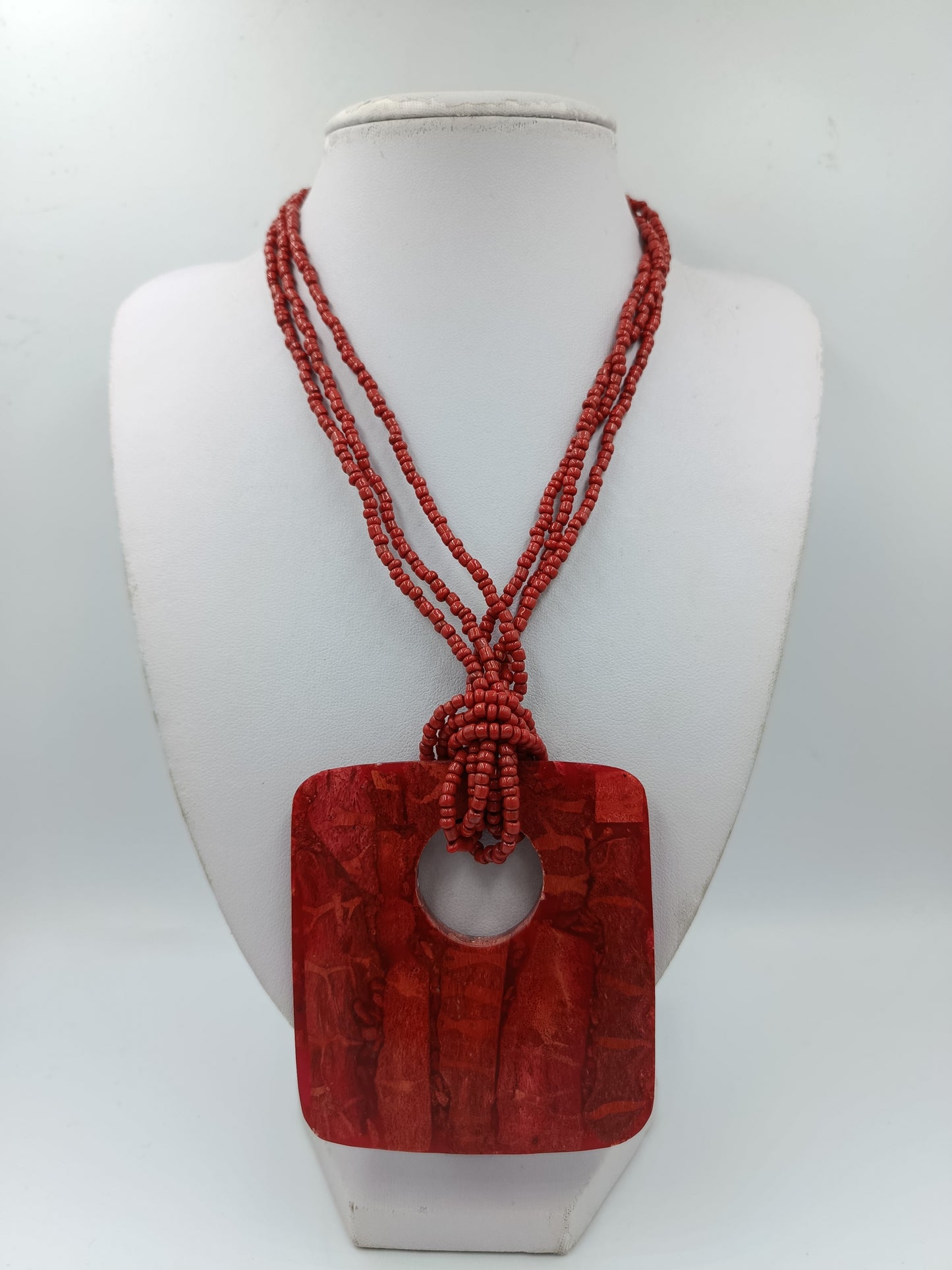 Statement Kette Rot mit großem Anhänger Boho Ethno Perlenkette