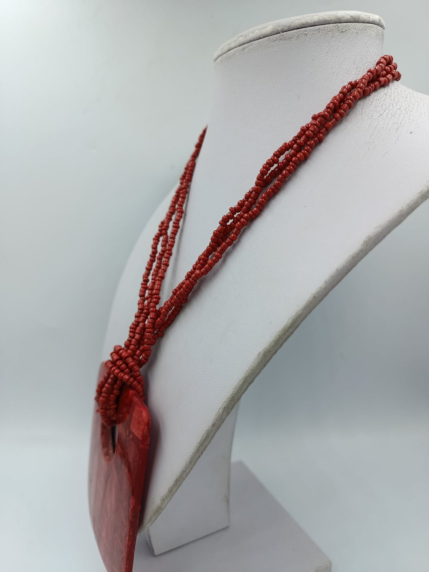 Statement Kette Rot mit großem Anhänger Boho Ethno Perlenkette