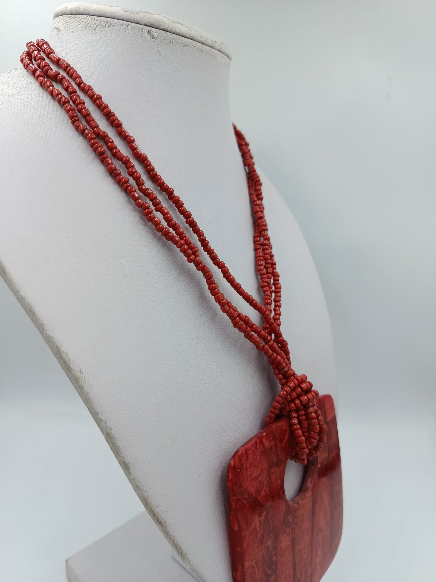 Statement Kette Rot mit großem Anhänger Boho Ethno Perlenkette