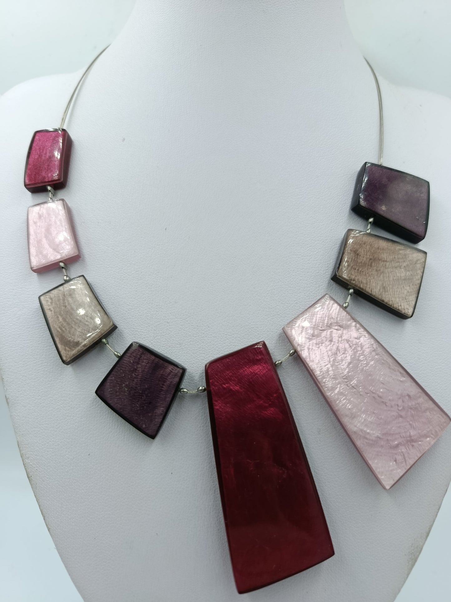 Statement Kette geometrisch Rot Rosa Grau Collier modern