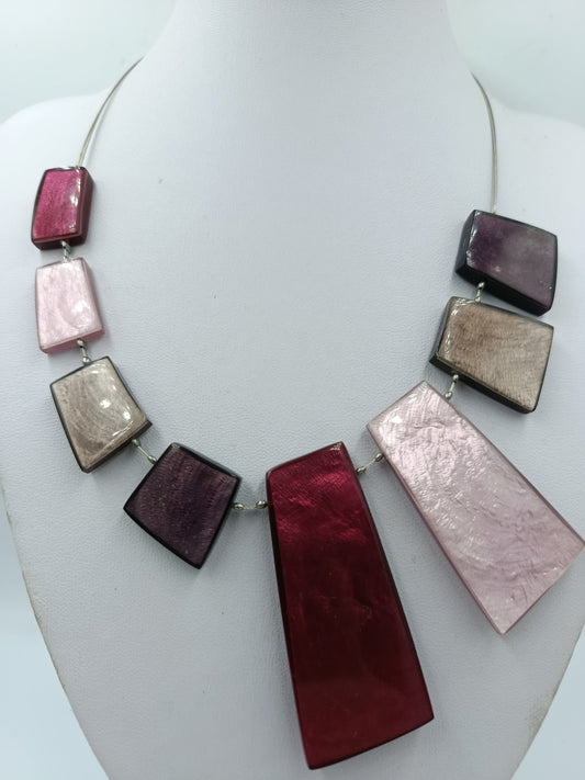 Statement Kette geometrisch Rot Rosa Grau Collier modern