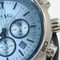 Fossil Chronograph Herren Uhr blau silber Lederarmband Tachymeter