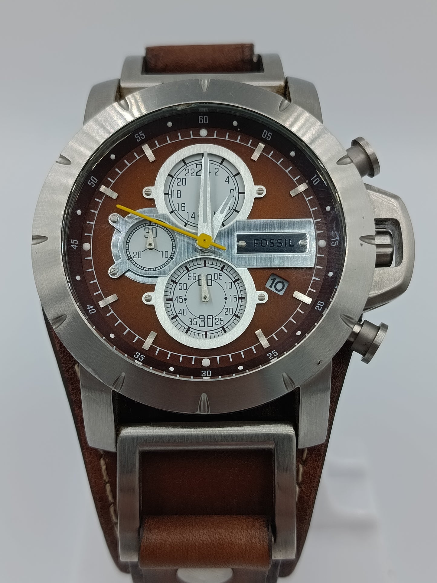 Fossil Herren Chronograph JR1157 Edelstahl Lederarmband Braun