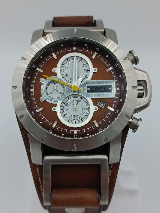 Fossil Herren Chronograph JR1157 Edelstahl Lederarmband Braun