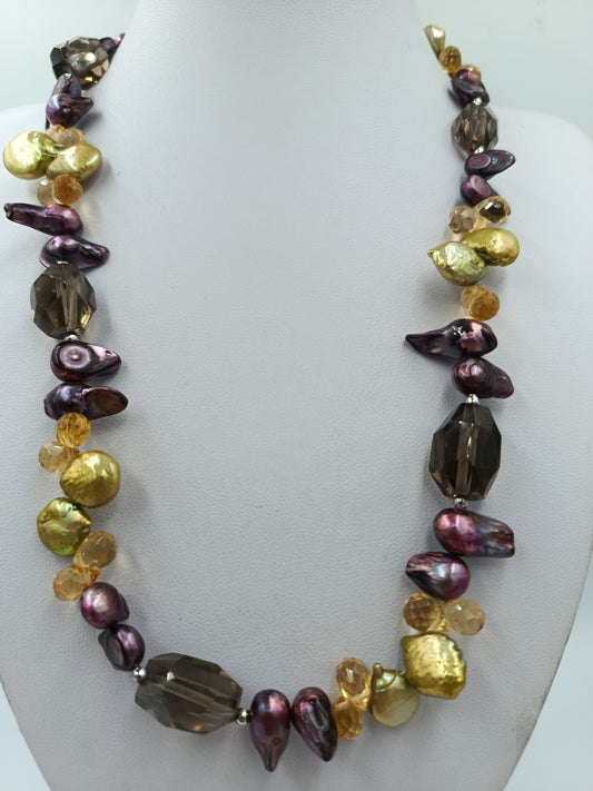 Perlenkette Multicolor Edelsteine 925 Silber Verschluss Kette