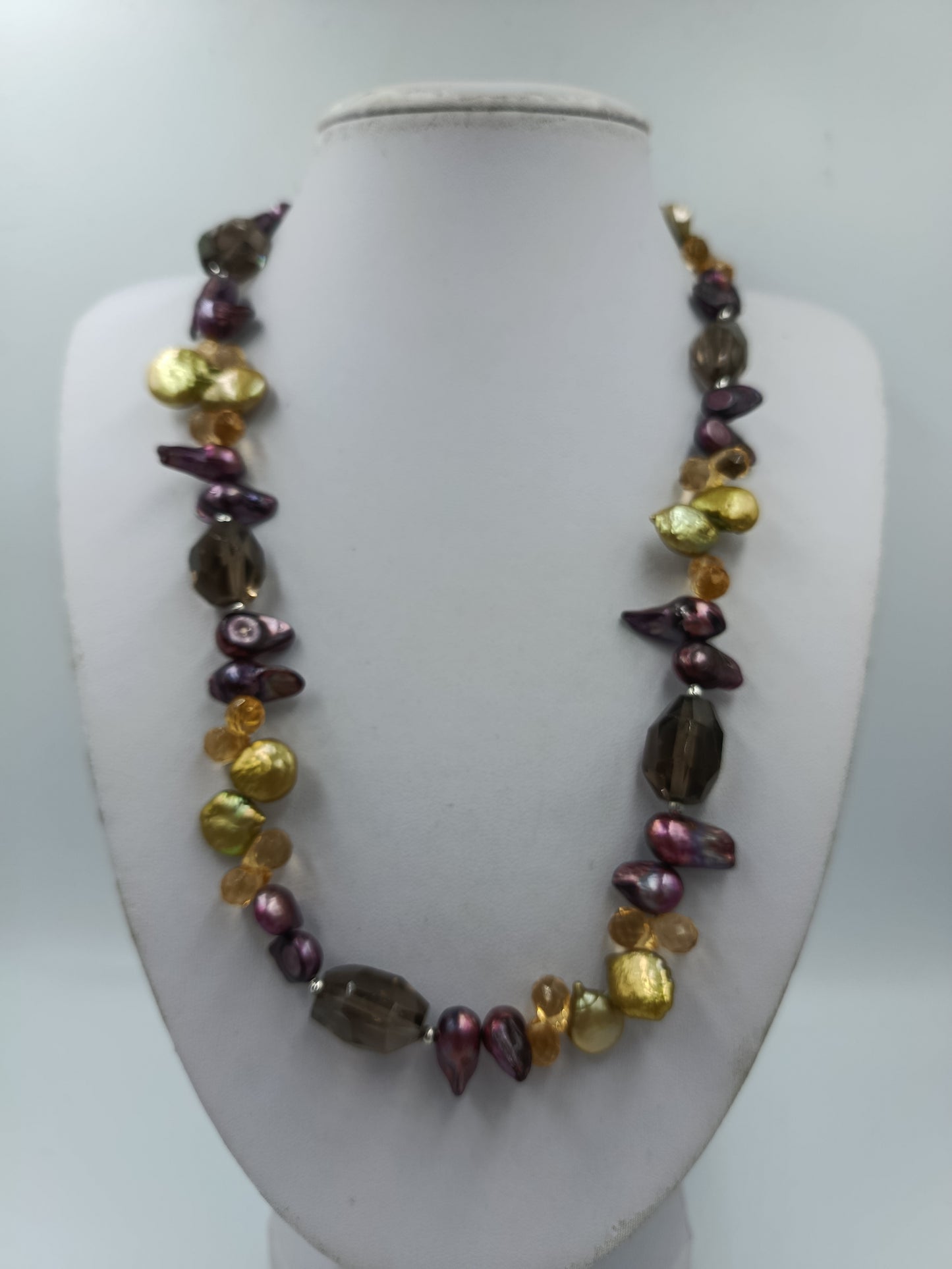 Perlenkette Multicolor Edelsteine 925 Silber Verschluss Kette