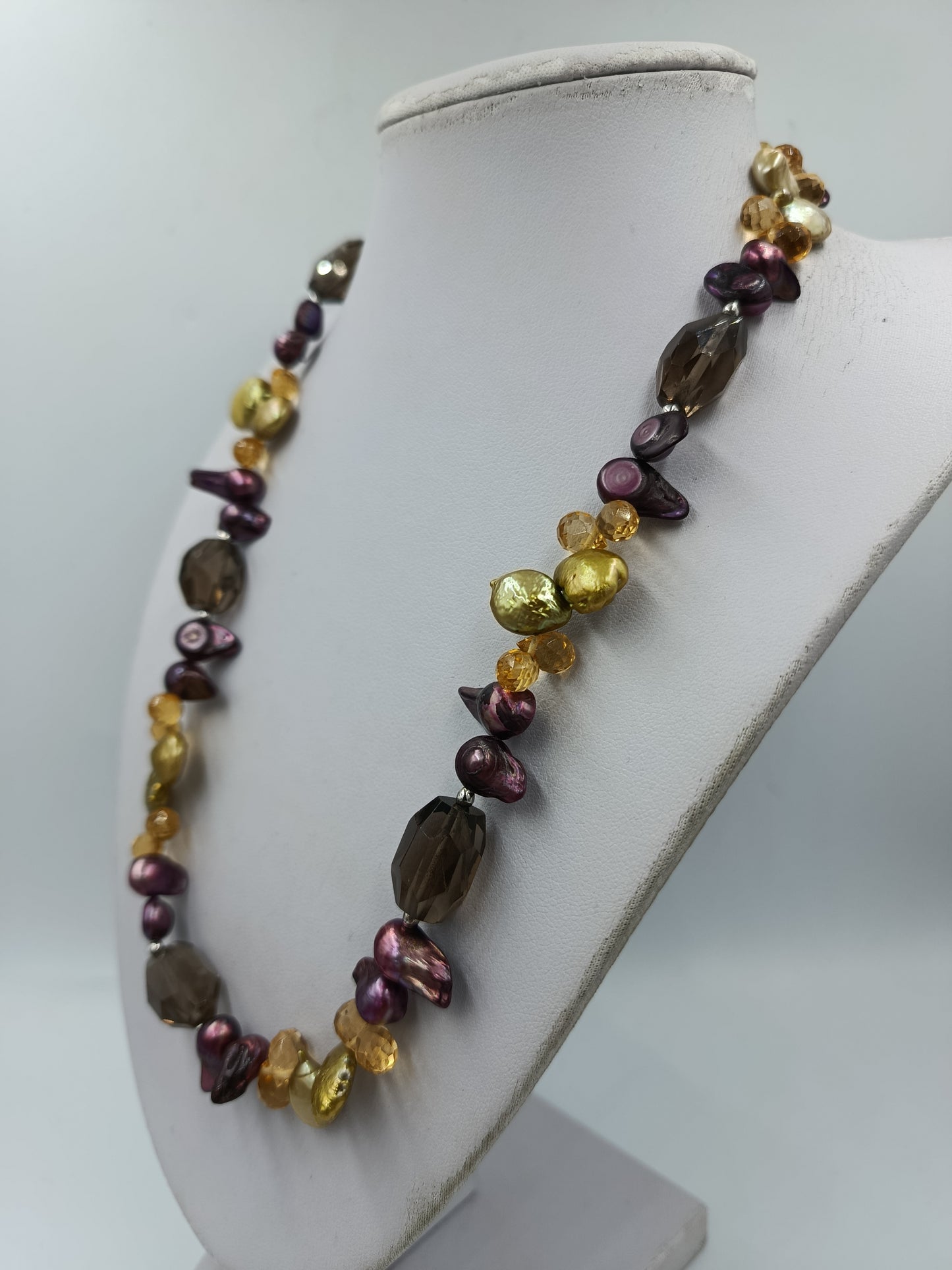 Perlenkette Multicolor Edelsteine 925 Silber Verschluss Kette