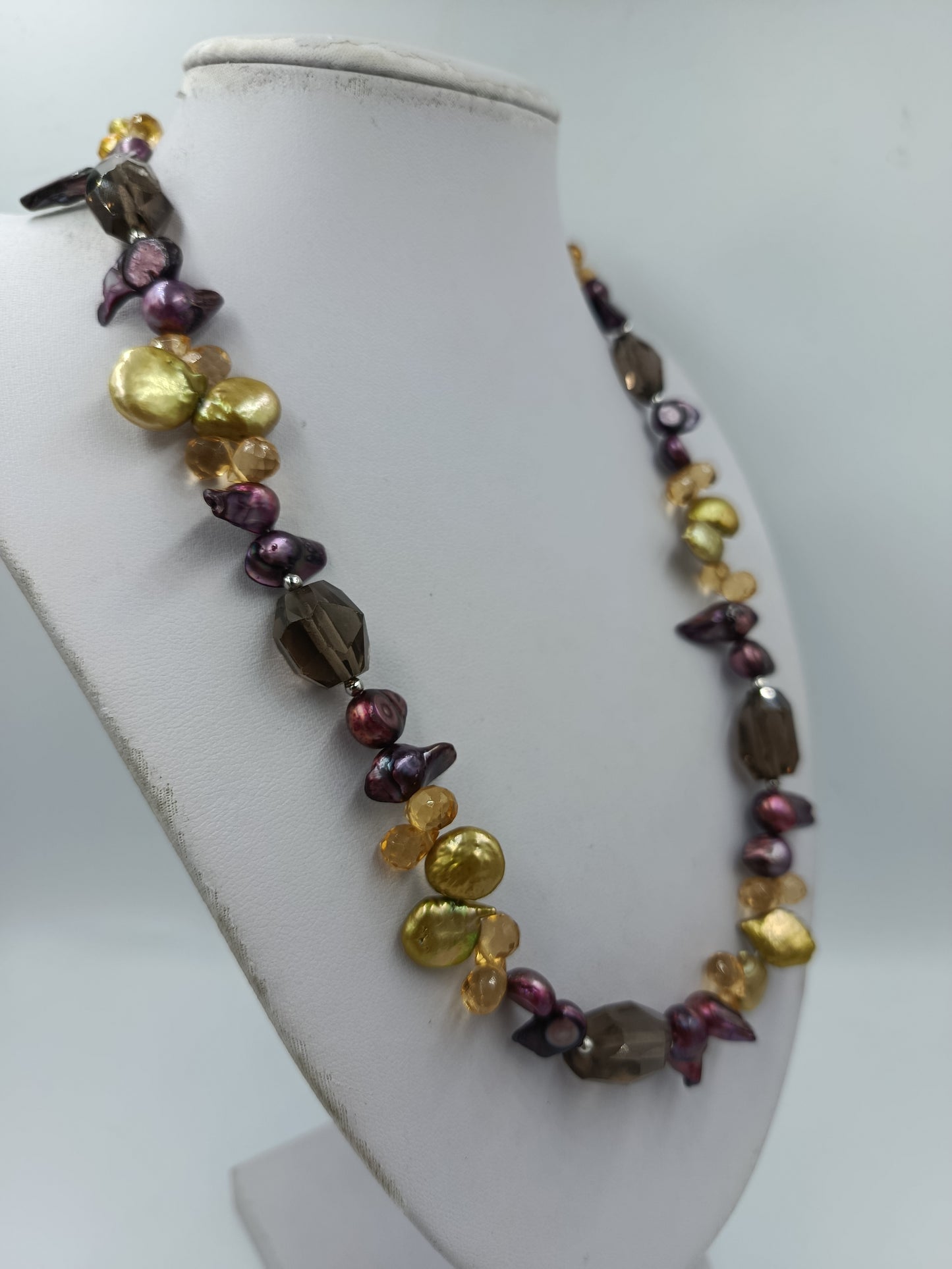 Perlenkette Multicolor Edelsteine 925 Silber Verschluss Kette
