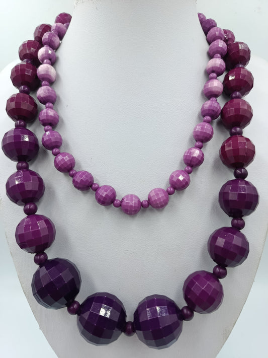 Lange Statement Kette Lila Facettierte Perlen Collier 90 cm