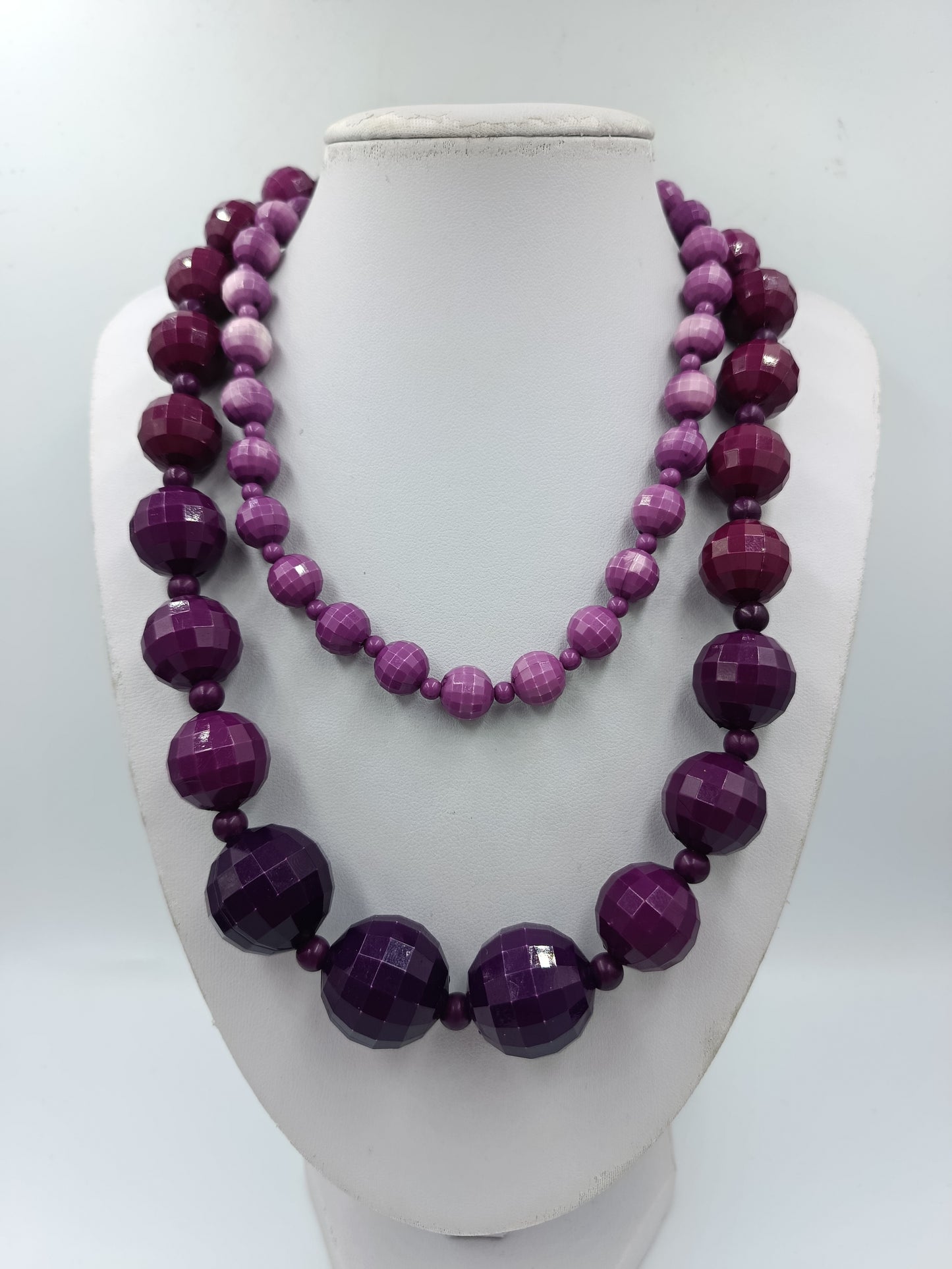 Lange Statement Kette Lila Facettierte Perlen Collier 90 cm