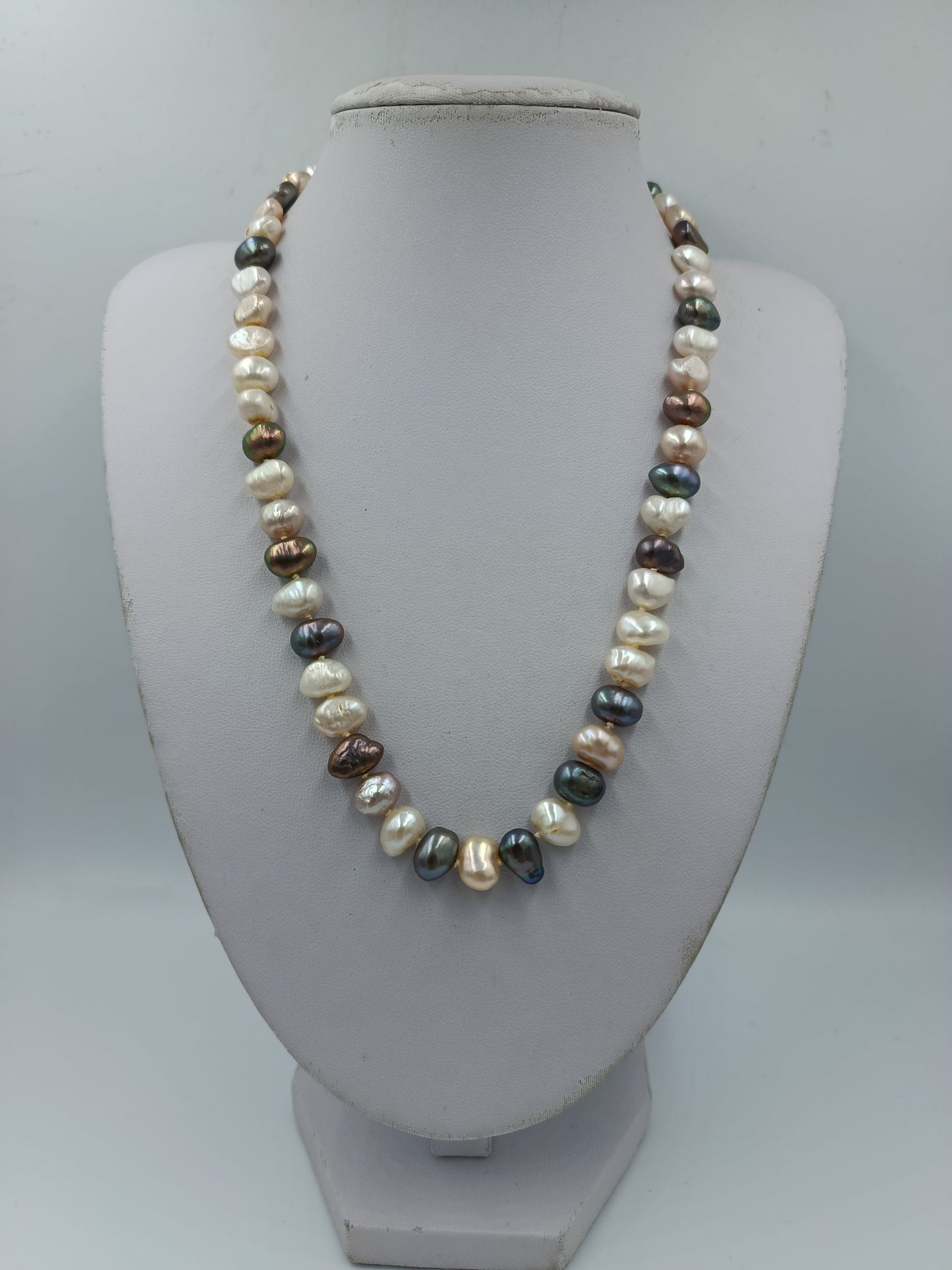 Echte Perlenkette Multicolor Barockperlen 925 Silber Verschluss