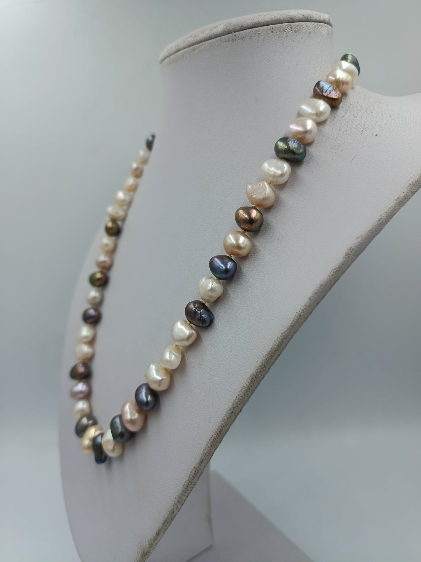 Echte Perlenkette Multicolor Barockperlen 925 Silber Verschluss