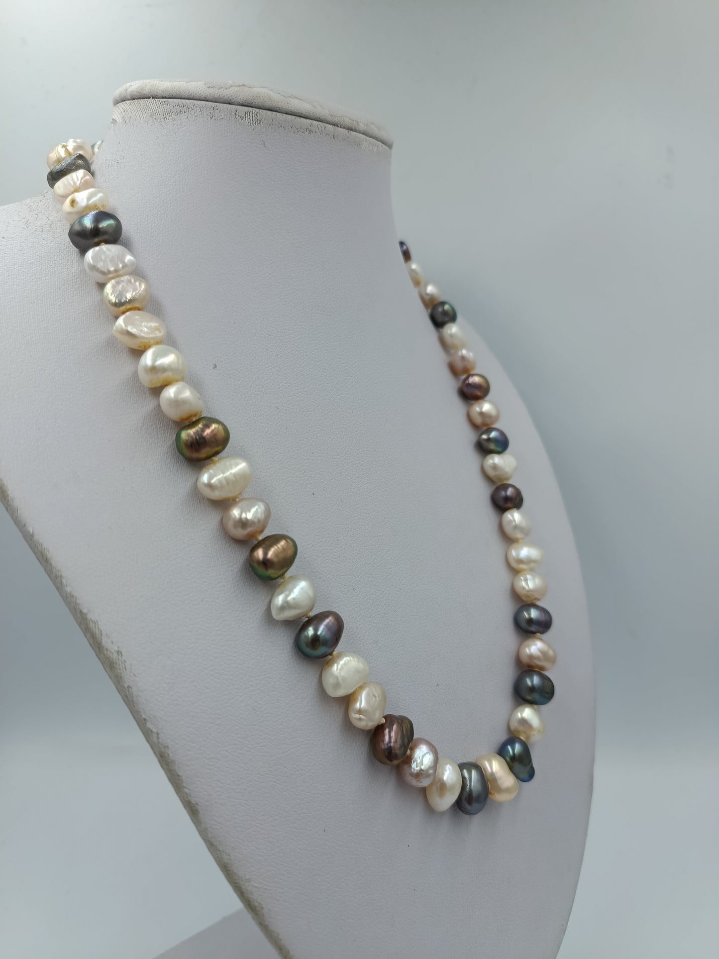Echte Perlenkette Multicolor Barockperlen 925 Silber Verschluss