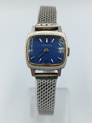 Damen Uhr Silberfarben mit blauem Zifferblatt Vintage Stil