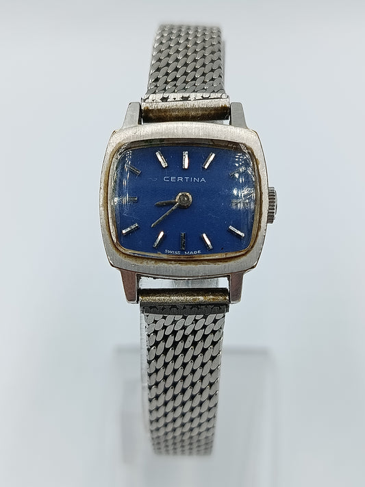 Damen Uhr Silberfarben mit blauem Zifferblatt Vintage Stil