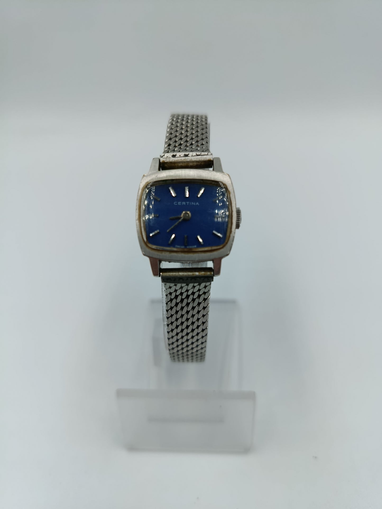 Damen Uhr Silberfarben mit blauem Zifferblatt Vintage Stil