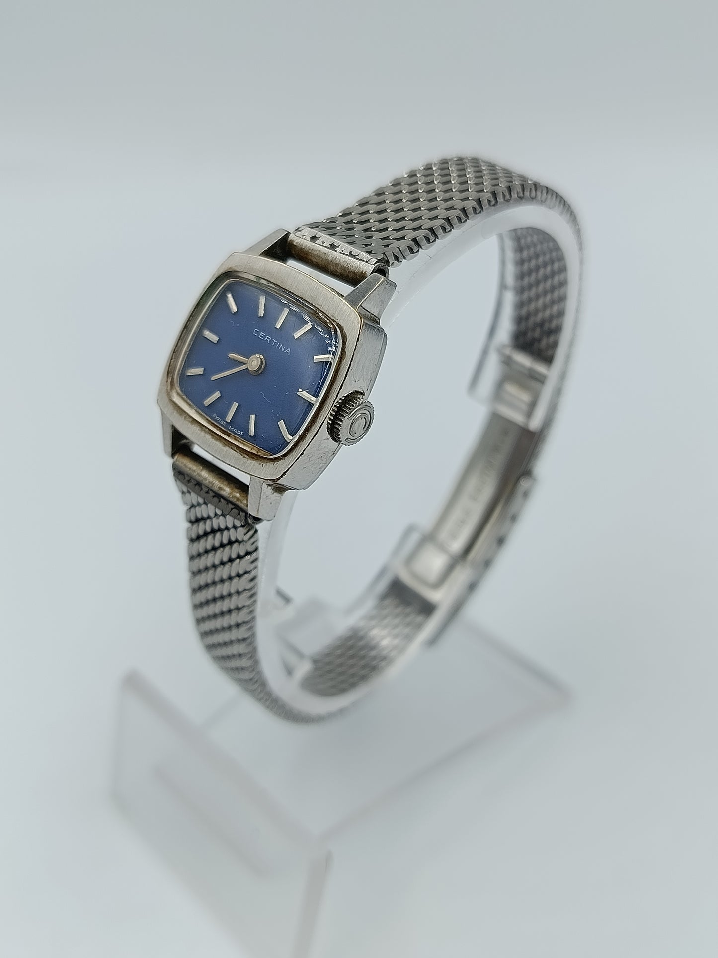 Damen Uhr Silberfarben mit blauem Zifferblatt Vintage Stil