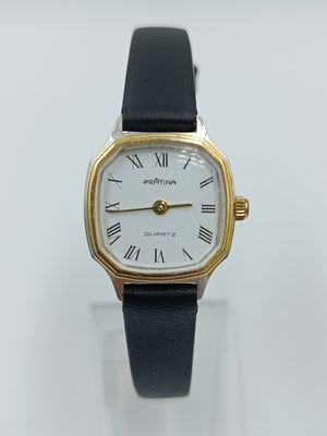 Damen Uhr Klassisch Schwarz Gold mit römischen Ziffern