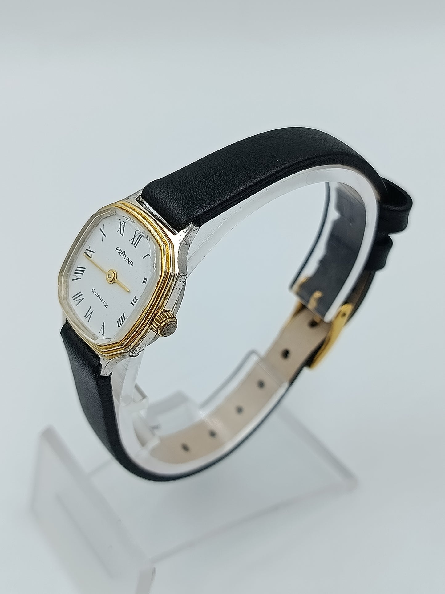 Damen Uhr Klassisch Schwarz Gold mit römischen Ziffern