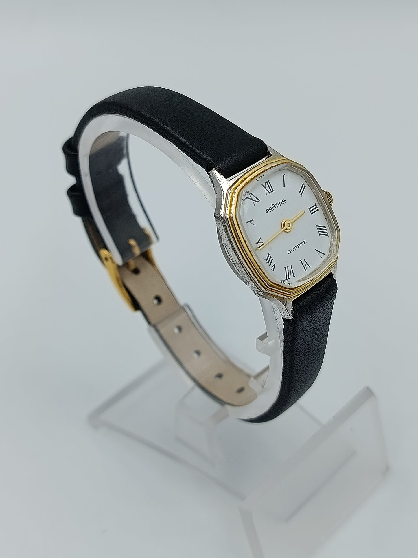 Damen Uhr Klassisch Schwarz Gold mit römischen Ziffern