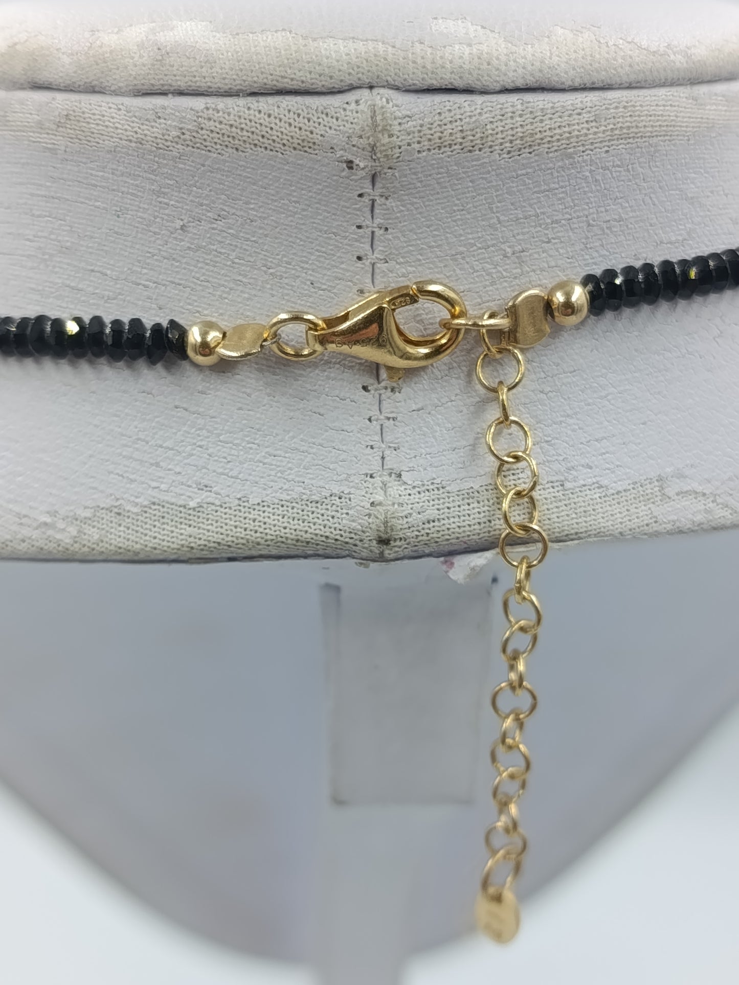 Elegante schwarze Spinell Kette facettiert 925 Silber 51 cm