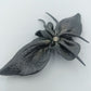 Vintage Brosche Blume schwarz matt mit Strassstein 11 cm