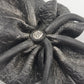 Vintage Brosche Blume schwarz matt mit Strassstein 11 cm
