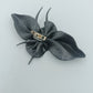 Vintage Brosche Blume schwarz matt mit Strassstein 11 cm