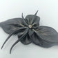 Vintage Brosche Blume schwarz matt mit Strassstein 11 cm