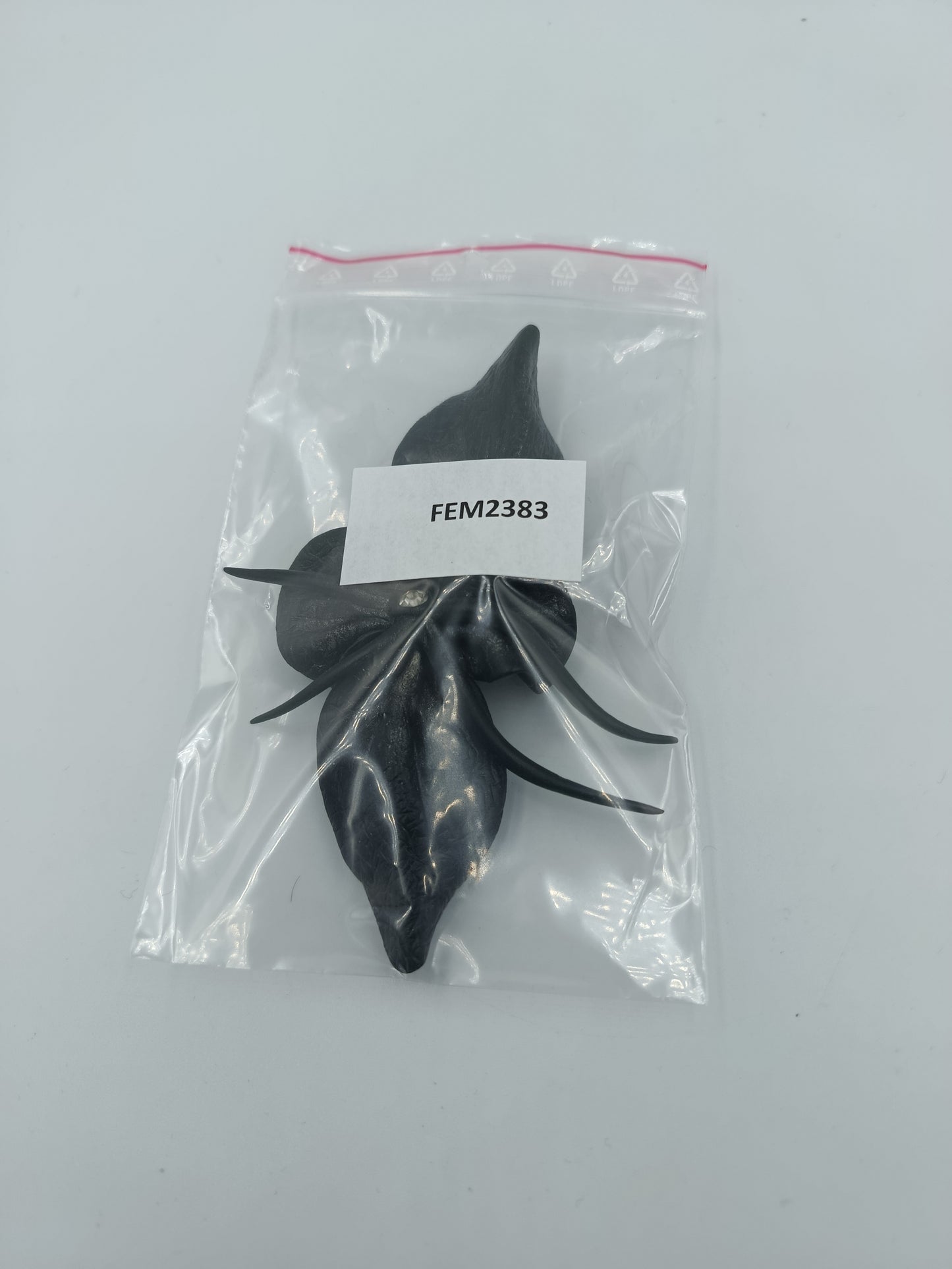 Vintage Brosche Blume schwarz matt mit Strassstein 11 cm
