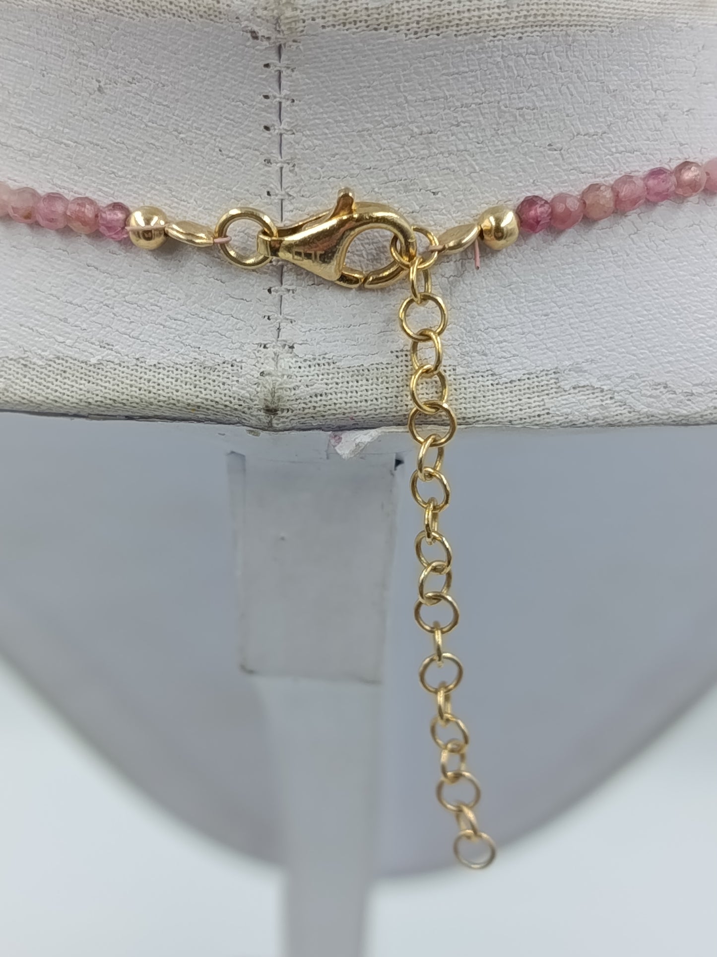 Zarte Edelstein Kette rosa mit 925 Silber vergoldet 51 cm