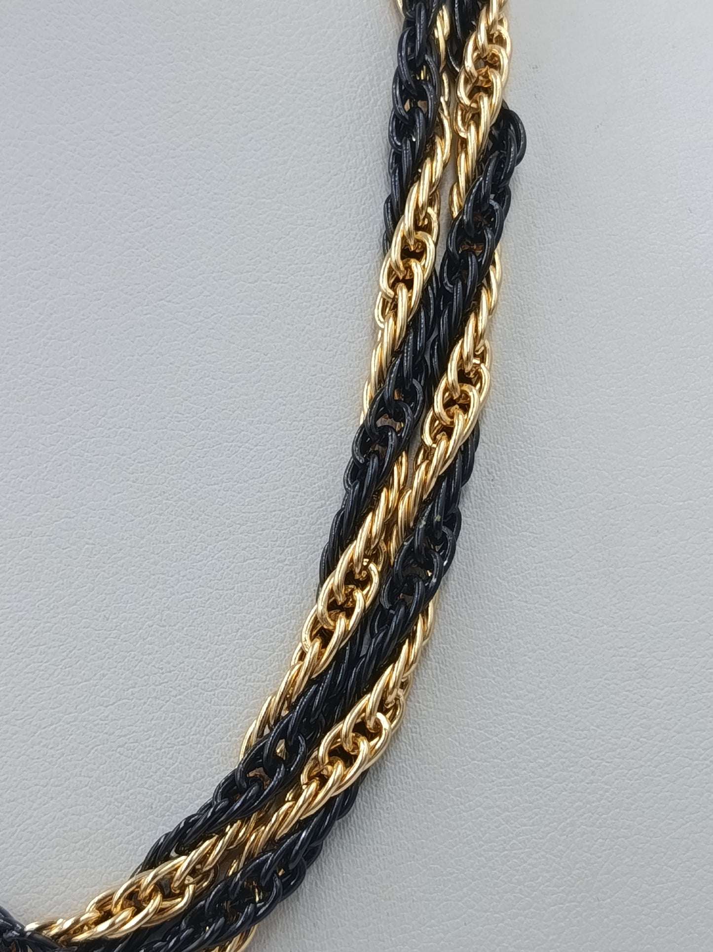 Vintage Statement Kette Schwarz Gold Mehrreihig Geflochten 85 cm