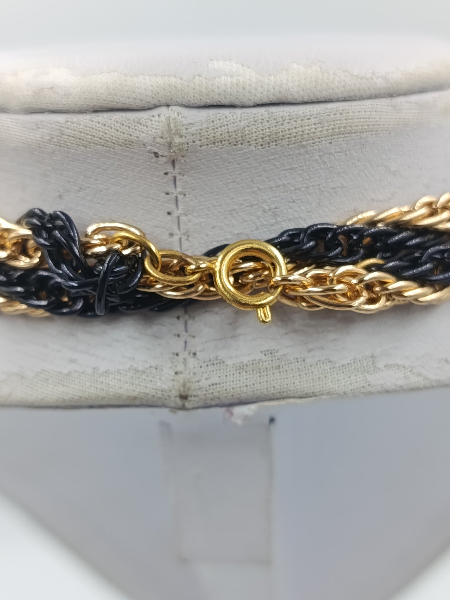 Vintage Statement Kette Schwarz Gold Mehrreihig Geflochten 85 cm