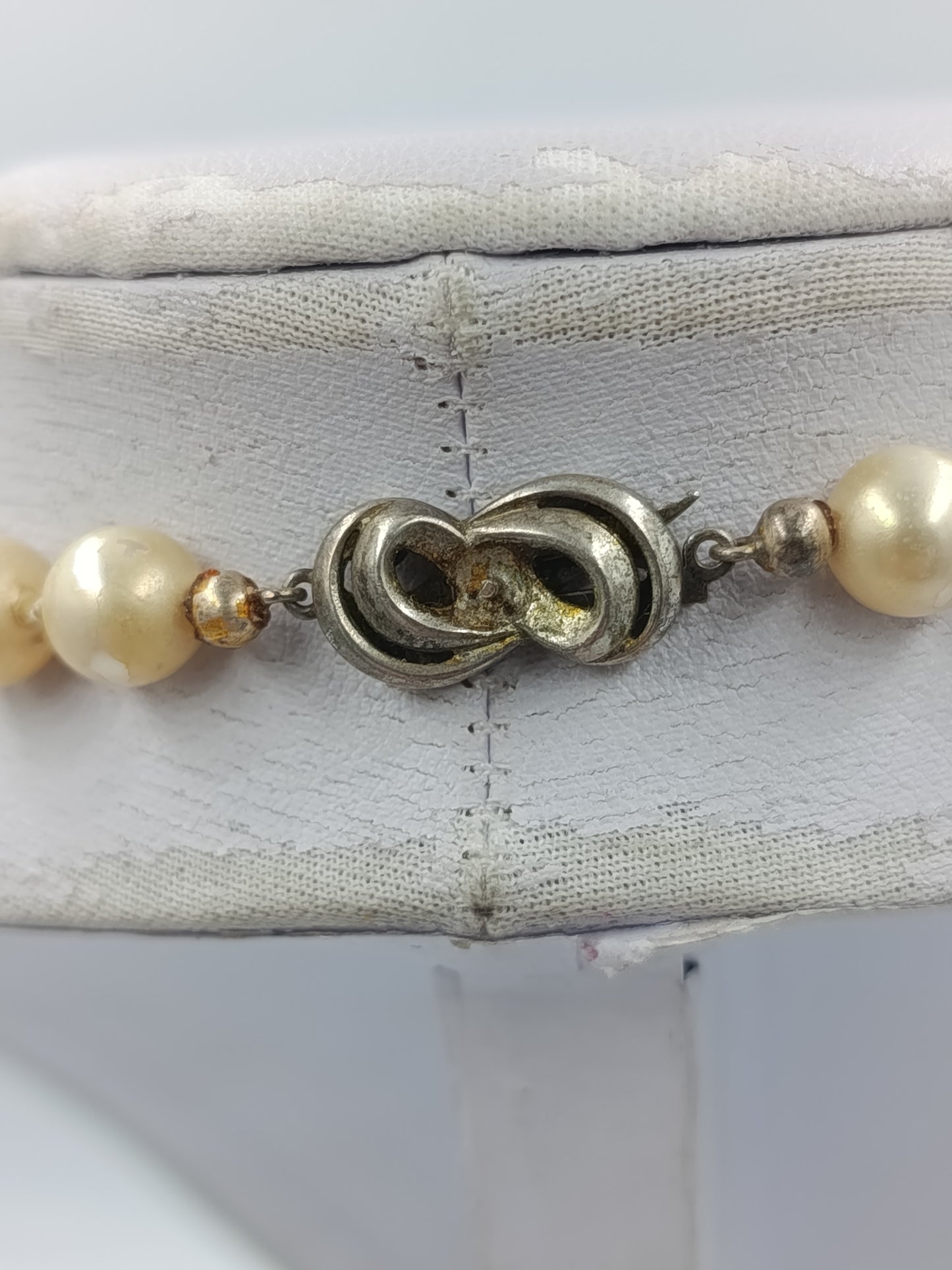 Vintage Perlenkette Champagner 835 Silber Verschluss JBK 43 cm