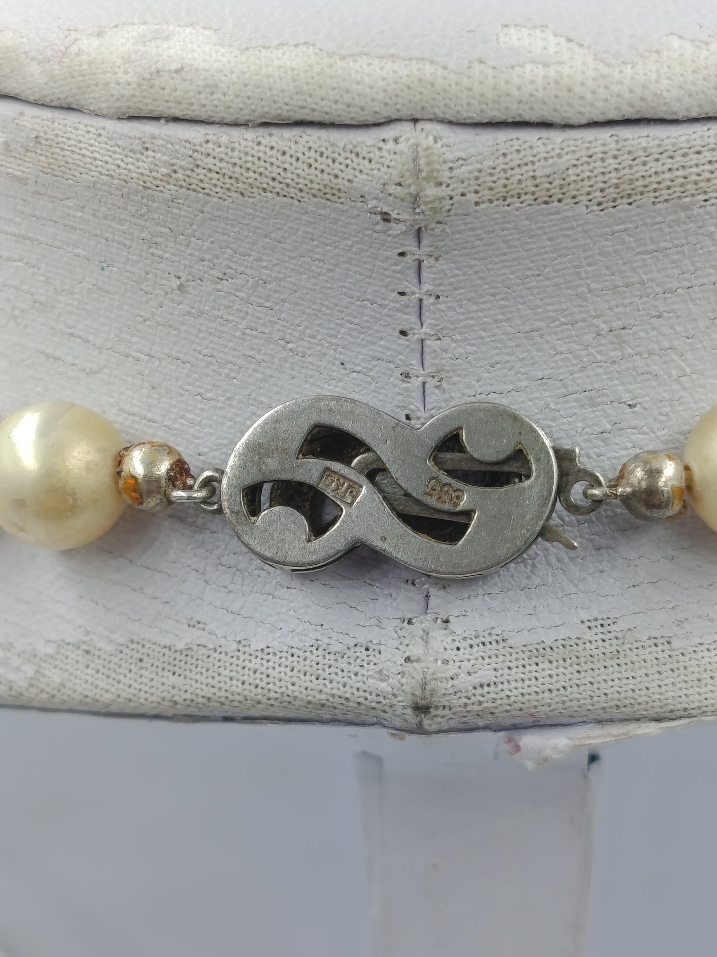 Vintage Perlenkette Champagner 835 Silber Verschluss JBK 43 cm