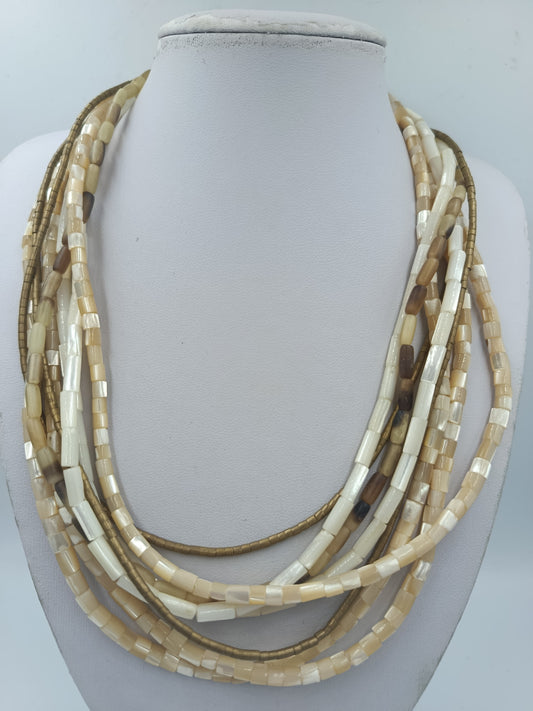 Vintage Multi Strang Kette Perlmutt Naturtöne Statement Collier