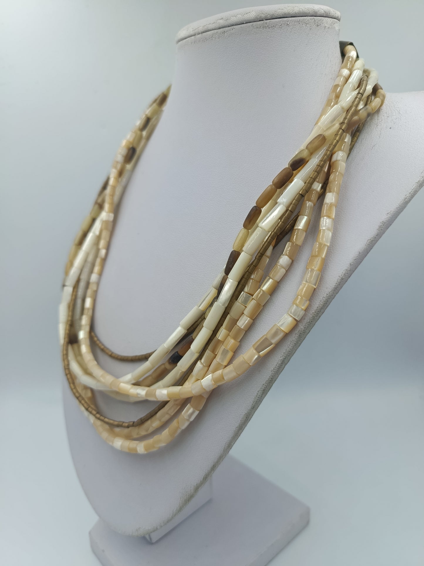 Vintage Multi Strang Kette Perlmutt Naturtöne Statement Collier