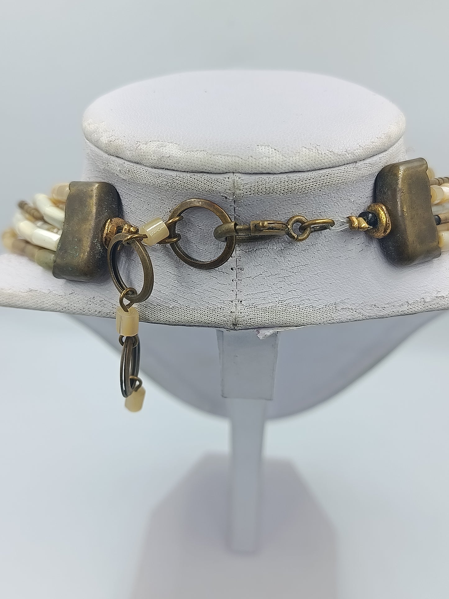 Vintage Multi Strang Kette Perlmutt Naturtöne Statement Collier