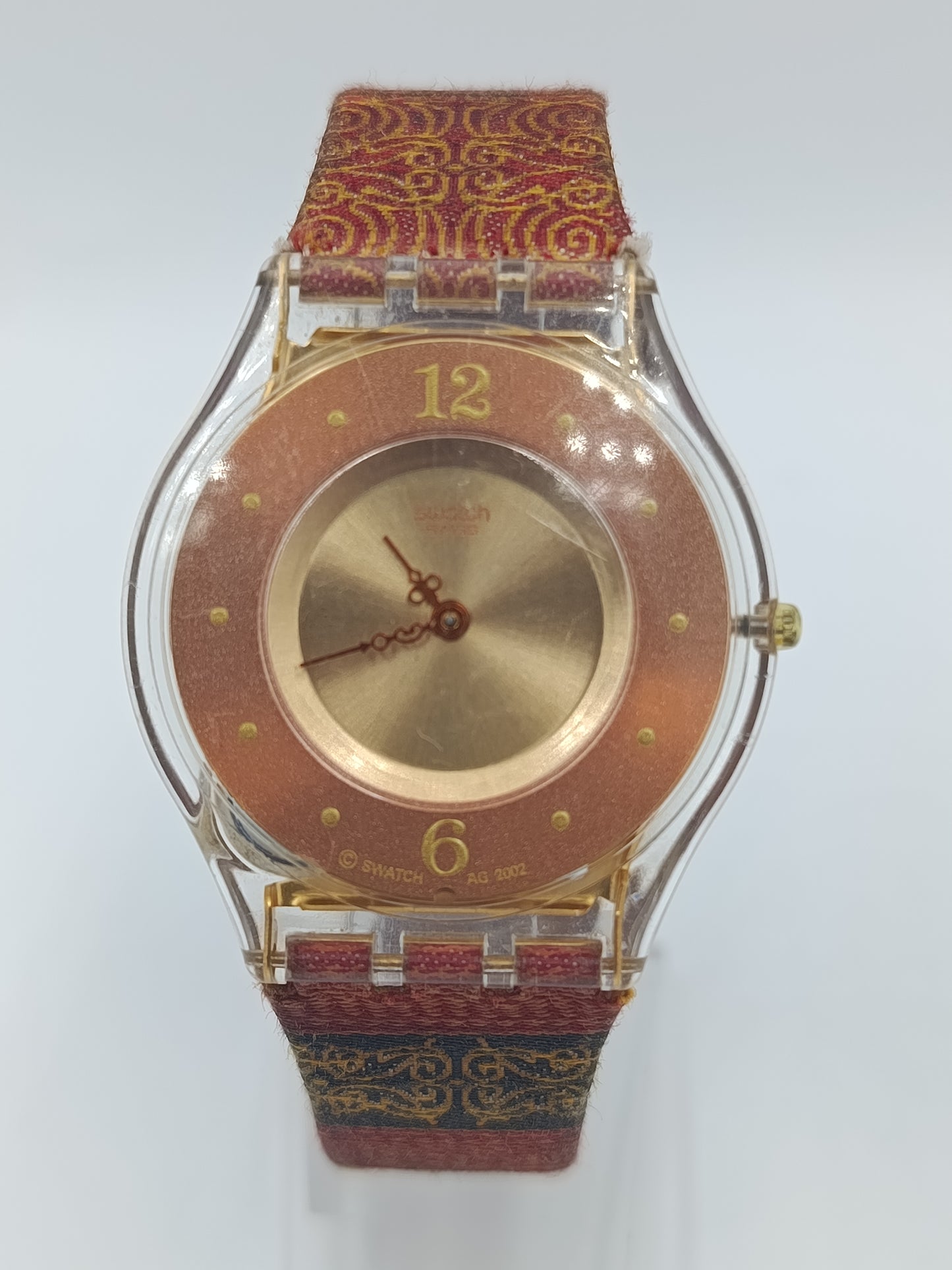 Swatch Armbanduhr Vintage Damen Uhr Transparent Stoffarmband Muste