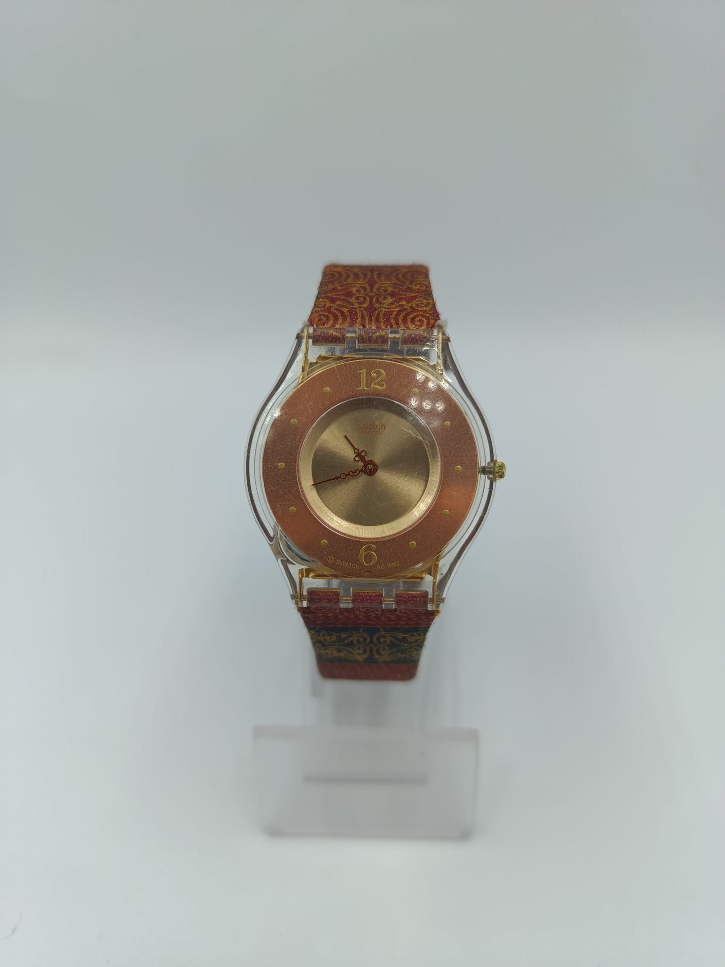 Swatch Armbanduhr Vintage Damen Uhr Transparent Stoffarmband Muste